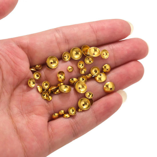 Bild von 20 Stück 304 Edelstahl Perlkappen Rund 18K Gold plattiert