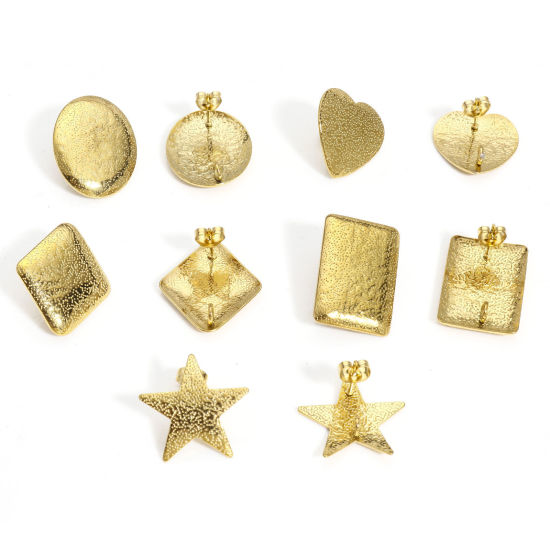 Picture of 304 Stainless Steel Ear Post Stud Earring With Loop Connector Accessories Geometric 18K Gold Plated Texture With Stoppers