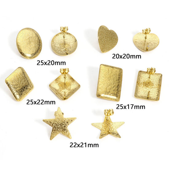 Picture of 304 Stainless Steel Ear Post Stud Earring With Loop Connector Accessories Geometric 18K Gold Plated Texture With Stoppers
