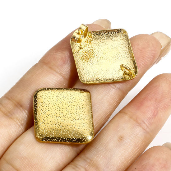 Picture of 304 Stainless Steel Ear Post Stud Earring With Loop Connector Accessories Geometric 18K Gold Plated Texture With Stoppers