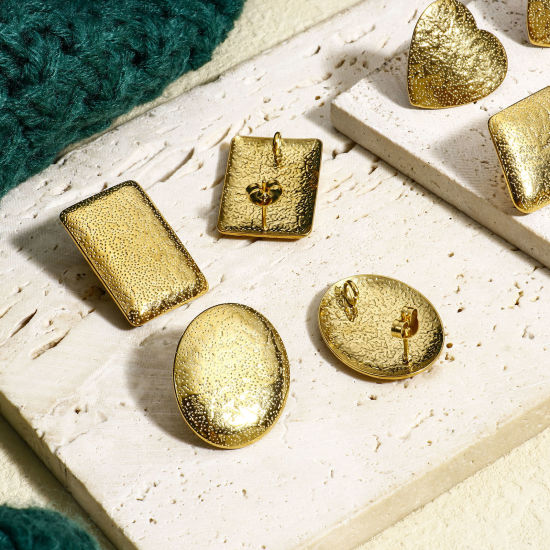 Picture of 304 Stainless Steel Ear Post Stud Earring With Loop Connector Accessories Geometric 18K Gold Plated Texture With Stoppers