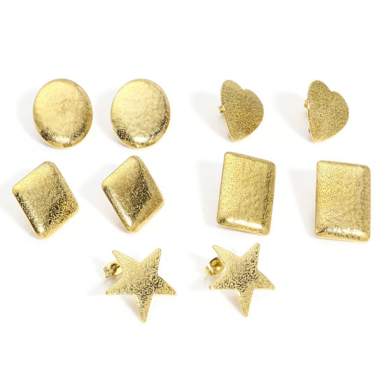 Picture of 304 Stainless Steel Ear Post Stud Earring With Loop Connector Accessories Geometric 18K Gold Plated Texture With Stoppers