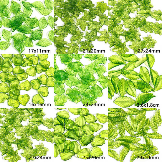 100 個 アクリル チャーム 葉 緑 透明 の画像