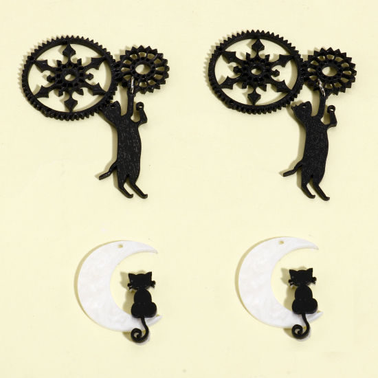 Image de 5 Pcs Pendentifs en Acrylique Chat Multicolore
