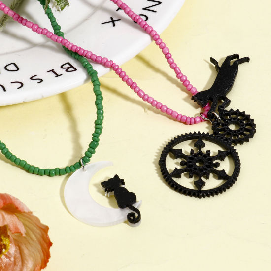 Image de 5 Pcs Pendentifs en Acrylique Chat Multicolore