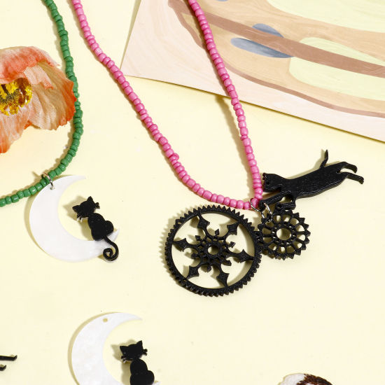 Image de 5 Pcs Pendentifs en Acrylique Chat Multicolore