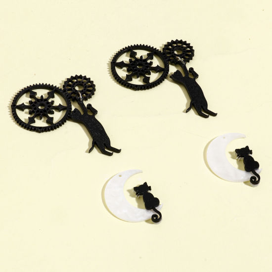 Image de 5 Pcs Pendentifs en Acrylique Chat Multicolore