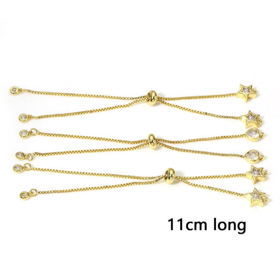 Image de 1 Pièce Bracelets Semi-finis Réglables Coulissants/Glissés Bolo pour la Fabrication de Bijoux Faits Main Bricolage en Laiton & Zirconia Cubique Chaîne Maille Vénitienne Plaqué Or Véritable 18K Transparent 11cm long