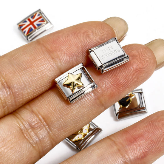 1 個 304ステンレス鋼 ペンダント チャーム イタリアンリンク ブレスレット作り DIY ハンドメイド ジュエリーアクセサリー シルバートーン 長方形 10mmx 9mm、 の画像