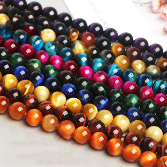 Image de 1 Enfilade Perles pour DIY Fabrication de Bijoux en Pierre Oeil de Tigre ( Naturel/Teint) Rond