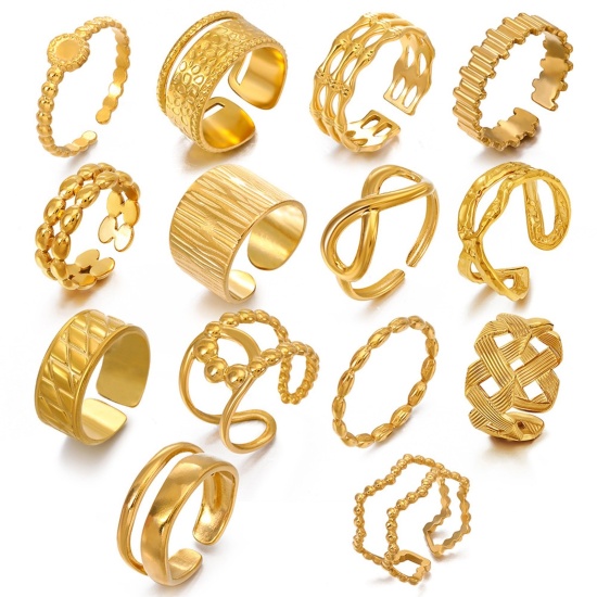Image de 1 Pièce Respectueux de la Nature À la Mode Bagues Ouvert Style Ins en 304 Acier Inoxydable Plaqué Or 18K Rond Pour Femmes Fête