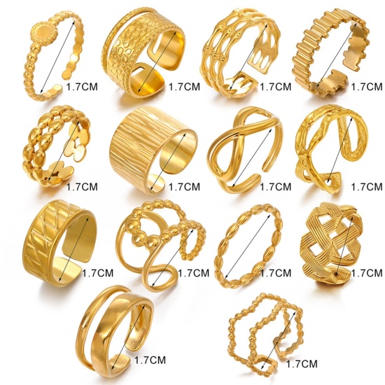 Image de 1 Pièce Respectueux de la Nature À la Mode Bagues Ouvert Style Ins en 304 Acier Inoxydable Plaqué Or 18K Rond Pour Femmes Fête