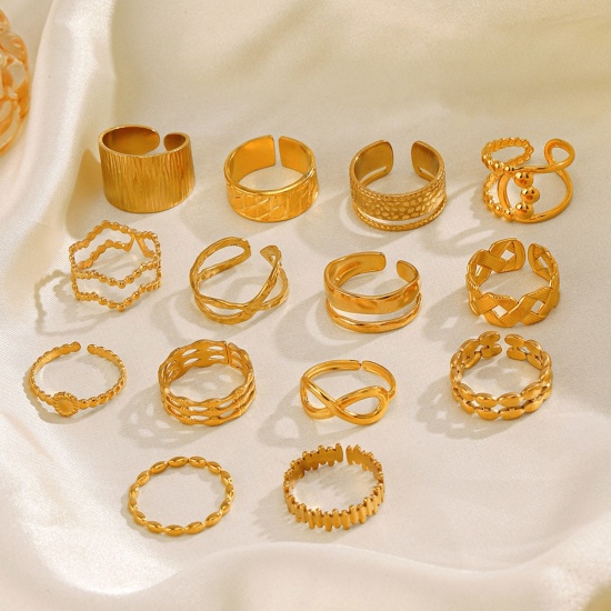 Image de 1 Pièce Respectueux de la Nature À la Mode Bagues Ouvert Style Ins en 304 Acier Inoxydable Plaqué Or 18K Rond Pour Femmes Fête