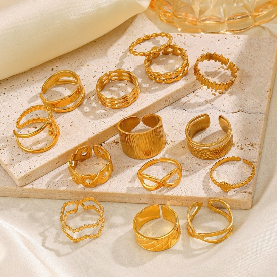 Image de 1 Pièce Respectueux de la Nature À la Mode Bagues Ouvert Style Ins en 304 Acier Inoxydable Plaqué Or 18K Rond Pour Femmes Fête