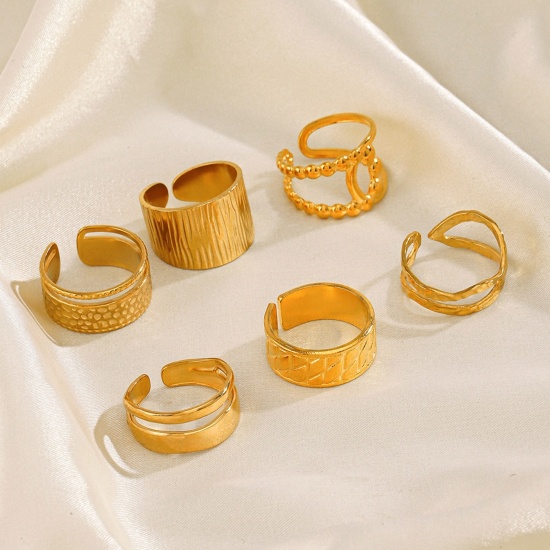 Image de 1 Pièce Respectueux de la Nature À la Mode Bagues Ouvert Style Ins en 304 Acier Inoxydable Plaqué Or 18K Rond Pour Femmes Fête