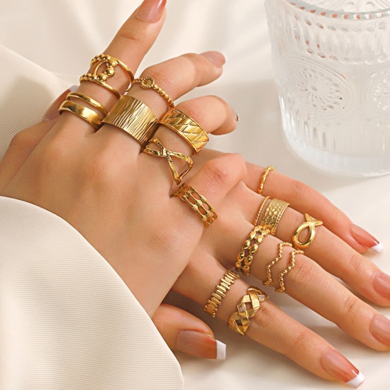 Image de 1 Pièce Respectueux de la Nature À la Mode Bagues Ouvert Style Ins en 304 Acier Inoxydable Plaqué Or 18K Rond Pour Femmes Fête