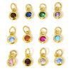 Picture of Brass Charms 18K Real Gold Plated Round Multicolour Cubic Zirconia 9mm x 4mm