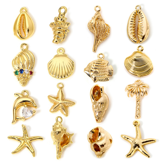 Image de 2 Pcs Breloques Bijoux d'Océan en Laiton Plaqué Or 18K