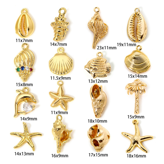 Image de 2 Pcs Breloques Bijoux d'Océan en Laiton Plaqué Or 18K