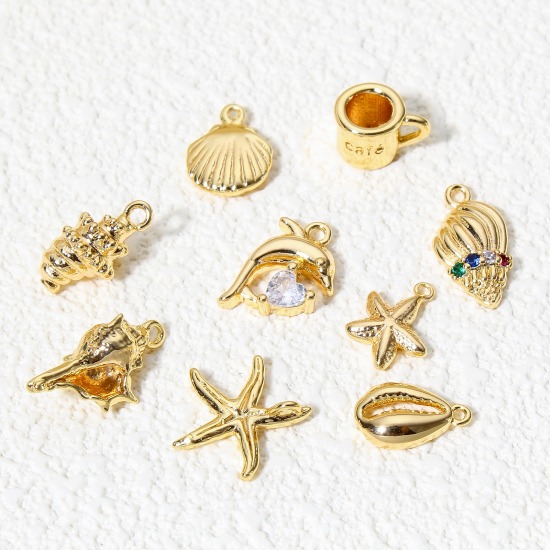 Image de 2 Pcs Breloques Bijoux d'Océan en Laiton Plaqué Or 18K
