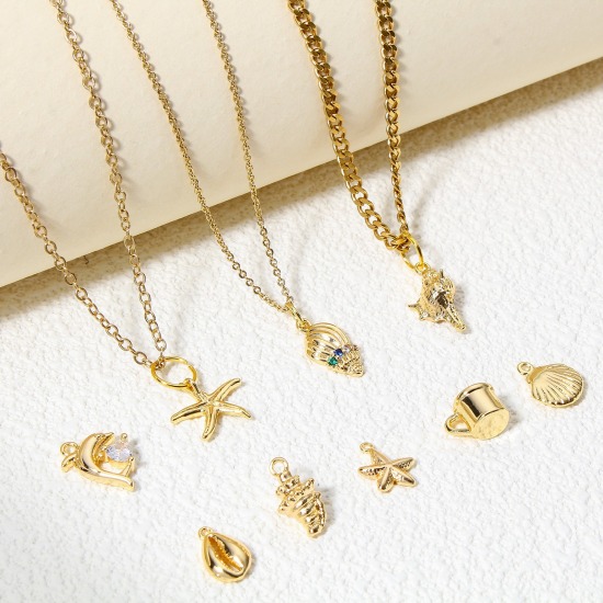 Image de 2 Pcs Breloques Bijoux d'Océan en Laiton Plaqué Or 18K