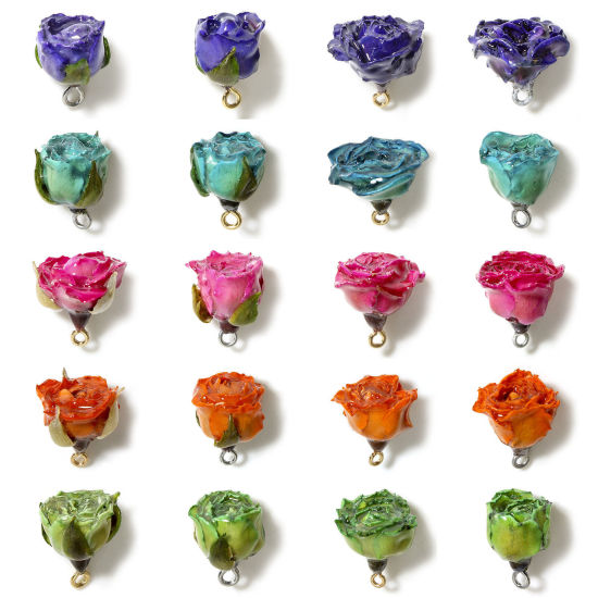 Image de 1 Pièce Breloques Bijoux en Résine Faits à la Main Fleur Séchée Feuilles de Fleur 3D Multicolore Multicolore 20mm x 16mm