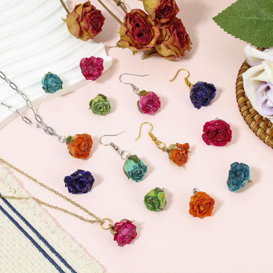 Image de 1 Pièce Breloques Bijoux en Résine Faits à la Main Fleur Séchée Feuilles de Fleur 3D Multicolore Multicolore 20mm x 16mm