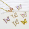 Picture of Brass & Glass Insect Connectors Charms Pendants Gold Plated Multicolor Butterfly Animal Clear Rhinestone 22mm x 22mm