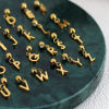Picture of 304 Stainless Steel Mini Dangle Charm Beads For Bracelet Necklace Jewelry Making 18K Gold Plated Capital Alphabet/ Letter Number 12mm x 6mm