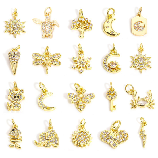 Picture of 2 PCs Eco-friendly Brass Charms Wholesale 18K Real Gold Plated Sun Insect Clear Cubic Zirconia