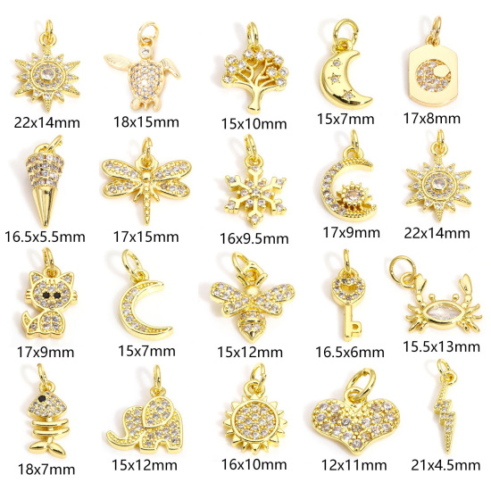 Picture of 2 PCs Eco-friendly Brass Charms Wholesale 18K Real Gold Plated Sun Insect Clear Cubic Zirconia