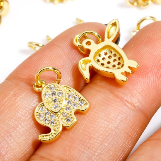 Picture of 2 PCs Eco-friendly Brass Charms Wholesale 18K Real Gold Plated Sun Insect Clear Cubic Zirconia
