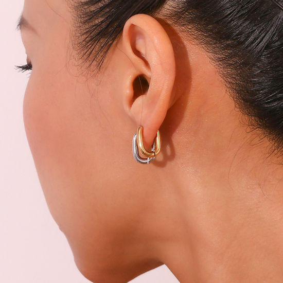 Picture of Eco-friendly Vacuum Plating Stylish Geometric Real Gold Plated 316L Stainless Steel Oval Hoop Earrings For Women