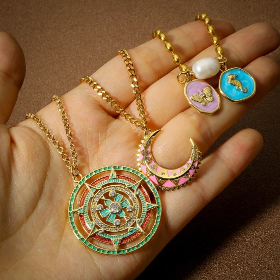 Picture of Brass Charms 18K Real Gold Plated Multicolor Irregular Pentagram Star Enamel