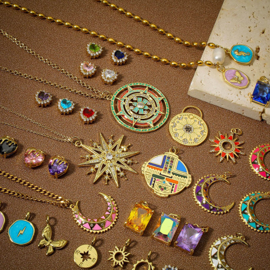Picture of Brass Charms 18K Real Gold Plated Multicolor Irregular Pentagram Star Enamel