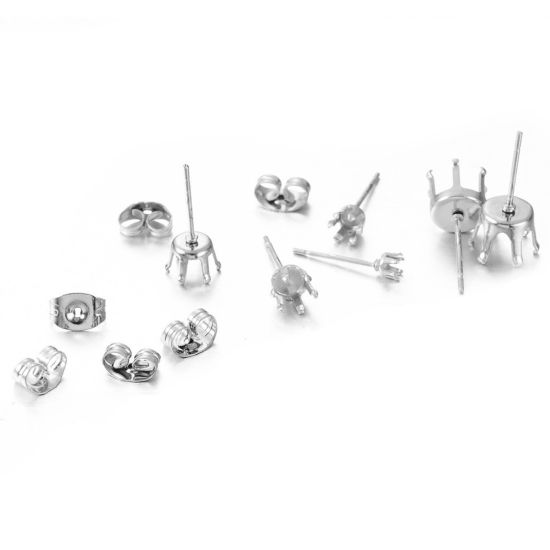 20 個 304ステンレス鋼 イヤポストスタッド イヤリング ピアス DIY 手作り ハンドメイド ジュエリー アクセサリーを作る 台座付 の画像