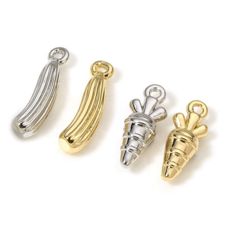 5 Pz Ottone Charms Vero Oro Placcato Cibo 3D