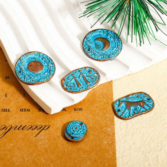 Picture of Zinc Based Alloy Connectors Charms Pendants Antique Copper Blue Patina Finish Verdigris Effect