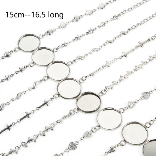 Image de 2 Pièces Bracelets en 304 Acier Inoxydable Chaîne à Maillons Faite à la Main Argent Mat Cabochon Rapportable