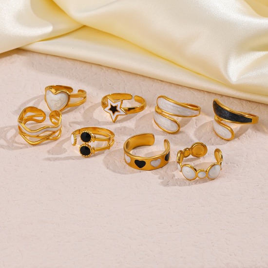 Image de 1 Pièce Respectueux de la Nature Vintage Bagues Ouvert Simple en 304 Acier Inoxydable Plaqué Or 18K Multicolore Etoile Émail Pour Femmes Fête