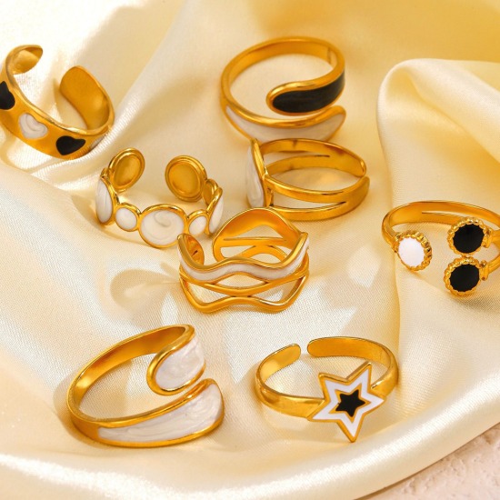 Image de 1 Pièce Respectueux de la Nature Vintage Bagues Ouvert Simple en 304 Acier Inoxydable Plaqué Or 18K Multicolore Etoile Émail Pour Femmes Fête