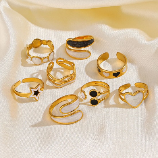Image de 1 Pièce Respectueux de la Nature Vintage Bagues Ouvert Simple en 304 Acier Inoxydable Plaqué Or 18K Multicolore Etoile Émail Pour Femmes Fête