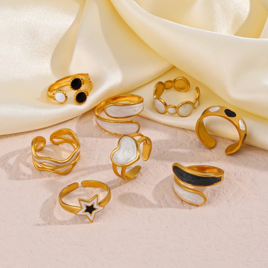 Image de 1 Pièce Respectueux de la Nature Vintage Bagues Ouvert Simple en 304 Acier Inoxydable Plaqué Or 18K Multicolore Etoile Émail Pour Femmes Fête