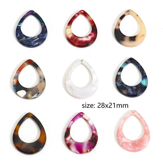 5 個 アセチ酢酸樹脂アセテートアクリルアセタール大理石 チャーム 滴 ドロップ 多色 透かし 28mm x 21mm、 の画像