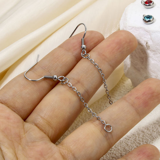 Picture of Eco-friendly 304 Stainless Steel Ear Wire Hooks Earrings For DIY Jewelry Making Accessories Multicolor Tassel With Loop