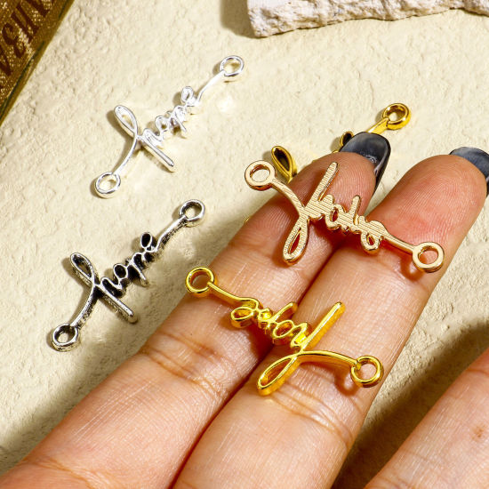 Picture of Zinc Based Alloy Positive Quotes Energy Connectors Charms Pendants Multicolor English Vocabulary Message " Hope " 33mm x 17mm