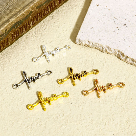 Picture of Zinc Based Alloy Positive Quotes Energy Connectors Charms Pendants Multicolor English Vocabulary Message " Hope " 33mm x 17mm