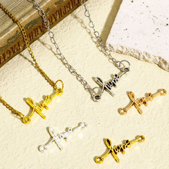 Picture of Zinc Based Alloy Positive Quotes Energy Connectors Charms Pendants Multicolor English Vocabulary Message " Hope " 33mm x 17mm