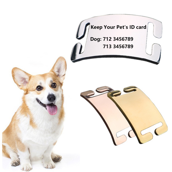 2 個 304ステンレス鋼 ペット ID 犬の首輪 ドッグ 名前 ネーム タグ ブランクスタンプタグ コネクター ペンダント チャーム 長方形 鏡面研磨 の画像