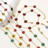 Picture of Vacuum Plating 304 Stainless Steel Beaded Chain Necklace 18K Gold Plated Flower With Lobster Claw Clasp And Extender Chain 39cm(15 3/8") long
